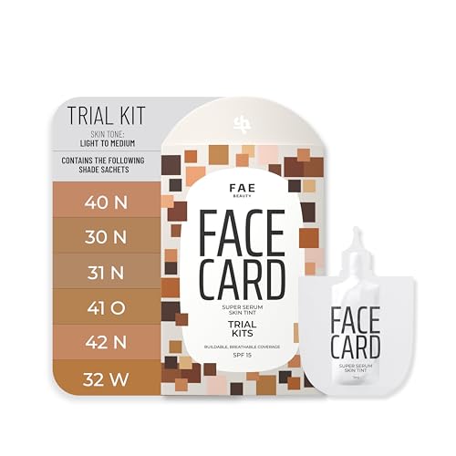 Image of FAE Beauty Face Card 4-in-1 Super Serum Skin Tint Trial Kit | Hydrates, Primes, Provides Coverage & Protects with SPF | Light to Medium | Shades - 40N, 30N, 31N, 41O, 42N, 32W