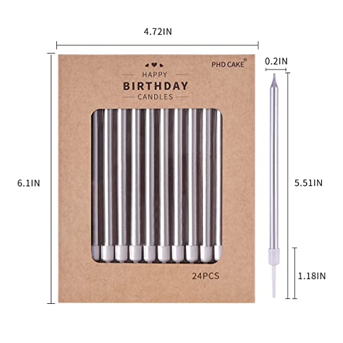 image for PHD CAKE Silver Long Thin Metallic Birthday Candles, Cake Candles, Bir