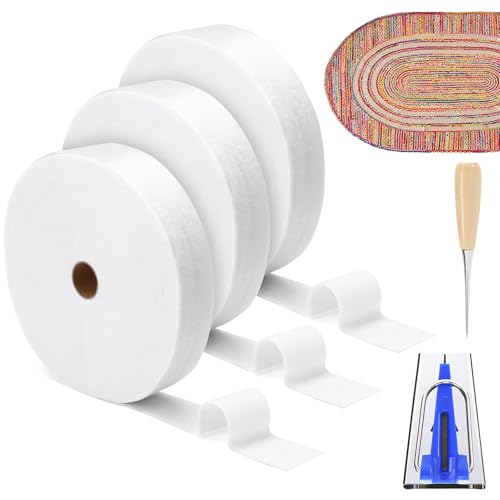 3 Rolls Jelly Roll Batting Strips for Rugs, Jelly Roll Fabric 2 1/4 Inch Total 150 Yards Cotton Blend Quilt Batting with Accessories Sasher Tool Awl Tube Maker Ruler Quilting for Upholstery Projects