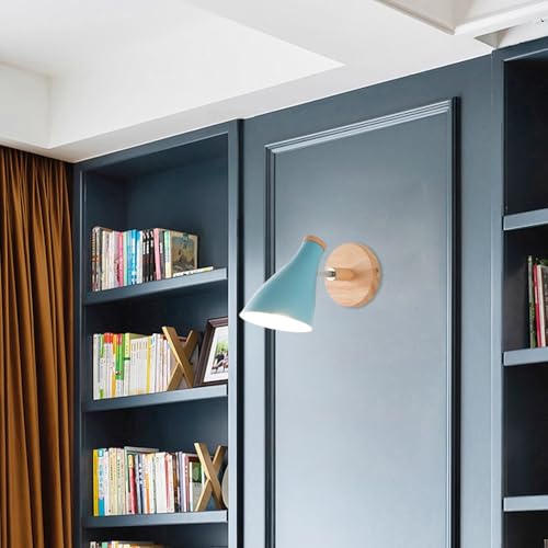 Lámpáras de pared Scandinavian de madera con enchufe E27 para dormitorio azul 7