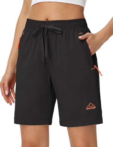 Rdruko Women's Hiking Shorts 8" Quick Dry Shorts with Pockets Black M