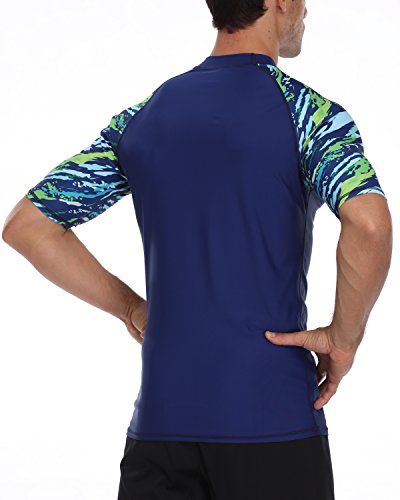 AXESEA Men's Short Sleeve Solid Swimsuit Sun Protection Rashguard Swim Shirt UPF 50+4