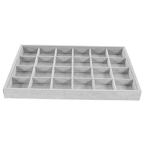 LIFKOME Plateau à Bijoux En Flanelle Glacée Gris, Organisateur De Porte-boucles D'oreilles Et Bagues, Présentoir à Bijoux 24 Compartiments, Pour Rangement Sur Commode Ou Comptoir