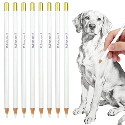 BMZXCH 8 Piezas Lapiz Carboncillo Blanco Dibujo Lápiz de Borrar Suave Goma De Madera Para Bocetos, Lápices Borradores de Arte Borrador para Artistas para Dibujo, Bocetos, Sombras y Resaltados