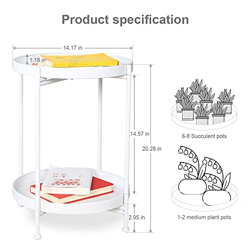 White Side Table/Bar Cart, Corner Accent Table, 2 Tier Round End Table For Living Room, Patio, Bedroom, Bathroom(White #TOP1