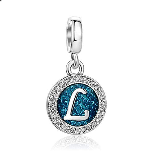 Abalorio colgante de letra inicial azul brillante A-Z para cumpleaños, Navidad, regalo para familia, hija, hermana, amigas, nieta, mujeres, compatible con pulseras Pandora, talla única, Cobre, No es
