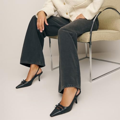 Slingback Kitten Heels for Women Pointed Toe Bow Pumps Cute Low Heel Stiletto Heeled Sandals Comfort Dress Wedding Shoes with Buckle Ankle Strap2