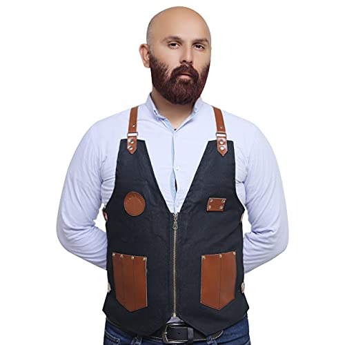 FLAMIA & JABZ Vest Style Apron for professional barber, hairdresser & hairstylist (Black)