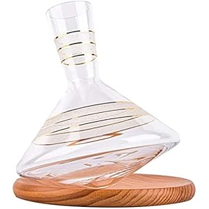 Decanter Balance Trace Gold Decanter met massief houten pallet, rode wijnbeluchter, perfect heden – 1000 ml Wijnfles