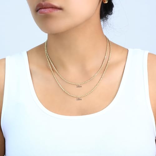 Nuragold 10k Real Yellow Gold 1.8mm Rope Chain Diamond Cut Necklace (16"-30") Italian Jewelry for Men & Women3