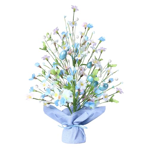 Super Holiday Easter Decorations, 18 Inch Artificial Easter Blue Egg Flower Tree Tabletop Decorations, for Home Party Wedding Holiday Spring Summer Decor.