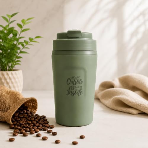 Image of SMAX 450ML Double Wall Coffee Mug with Lid | Reusable Travel Cup for Tea & Coffee | Office, Home & Travel | Green
