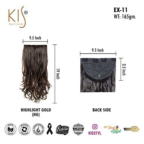 Image of KIS Synthetic Wavy Hair Extensions with 4 Clip-in for Women, Highlight Gold | 19 Inches, Natural, Soft Heat Resistant Hair, Thick Washable Reusable, Artificial Hair Clip on Extension for Bridal, Wedding