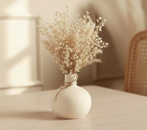Image of PUREZENTO White 'OVA Bud' Ceramic Vase 4.3 Inches - Pack of 1 | Decorative Vase for Dried Flowers & Pampas Grass | Vases for Modern Home Decor, Living Room, Office Decor Ideas