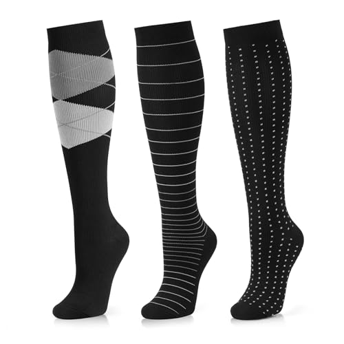 Image of Medical Compression Socks for Women and Men 3 Pairs 20-30 mmHg Knee High Christmas Compression Stockings Circulation Best for Running Athletic Nurses