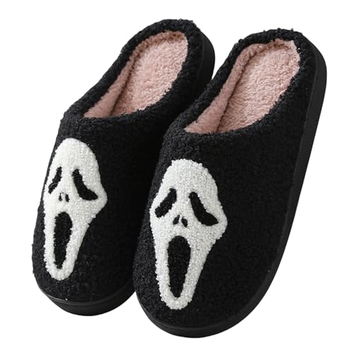 Fuzzy House Slippers for Women Men, Halloween Christmas Holiday Season Cute Slippers, Cozy Fluffy Plush Slip On Shoes Slipper, Soft Comfy Bedroom Indoor Winter Warm Fleece Slipper