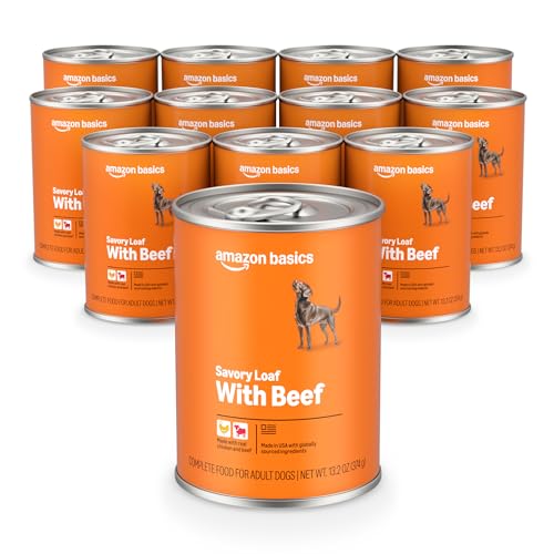 Image of Amazon Basics Wet Dog Food, Savory Loaf with Beef, Made with Real Beef and Chicken 13.2 oz can (Pack of 12)