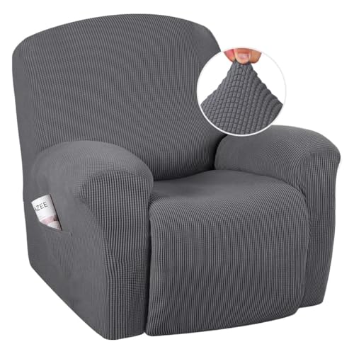 H.VERSAILTEX Super Stretch Recliner Couch Covers Chair Cover Form Fitted Non Slip Reclining Slipcovers for Standard Large Recliner, Soft Thick (1 Pack, Grey)
