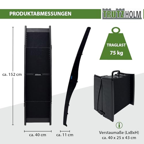 TRUTZHOLM Hunderampe klappbar 75 kg Tragkraft Anti-Rutsch Lauffläche Einstiegshilfe für Kofferraum Hundeautorampe Kofferraumrampe platzsparend leicht stabil schwarz (DREIFACH)
