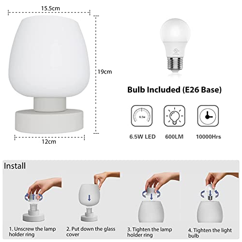 image for Znknthr Touch Bedside Table Lamp, 3 Way Dimmable Bedside Lamp with Whi