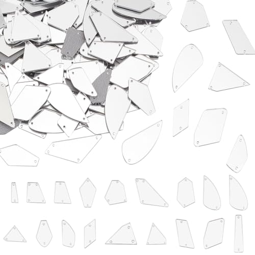 PH PandaHall 180pcs Sew on Mirror Rhinestones 18 Style Silver Sew on Acrylic Mirror