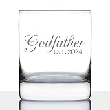 Godfather Est 2024 - New Godfather Whiskey Rocks Glass Proposal Gift for First Time Godparents - Decorative 10.25 Oz Glasses