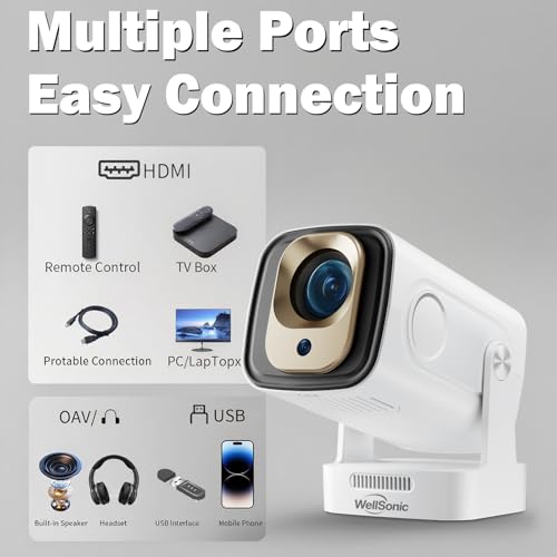 Image of Mini Projector with Wifi and Bluetooth, 260 Ansi Portable Projector Native 1080P Movie Projector , Auto Keystone, 5W Speaker, 4K Support Home Thearter