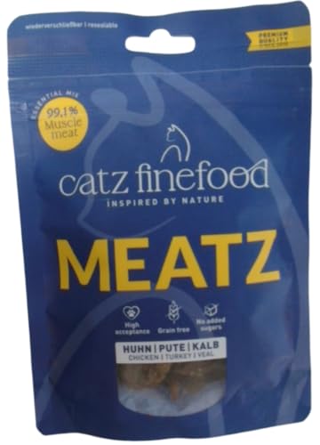 catz finefood Meatz Katzen Leckerlies Essential Mix - knusprige Streifen aus den beliebtesten Fleischsorten - Katzensnack für Allergiker ohne Zucker, getreidefrei (1 x 45 g)