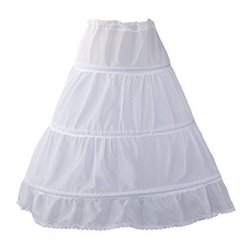 Girls Petticoat 3 Hoops Petticoat Full Slip Flower Girl Crinoline Skirt for 6-7 Years Old White