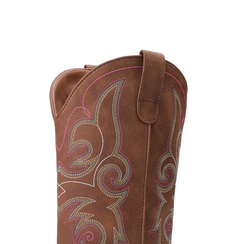 DREAM PAIRS Women's Cowboy Cowgirl Boots Embroidered Square Toe Mid Calf Western Boots Fashion Dress Chunky Low Heel Shoes for Theme Party Country Concert3