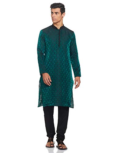 Image of Manyavar Men's Jacquard Hand Embroidered Kurta Churidar Set (2pcs)