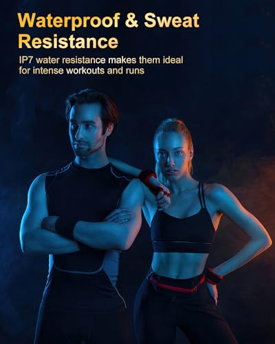 Image of Wireless Earbuds, Bluetooth 5.4 Headphones Sport, Over Ear Buds With ENC Noise Cancelling Mic,48H,Wireless Earphone With Earhooks, Stereo Deep Bass,IP7 Waterproof ear bud for Workout Running,Light Red