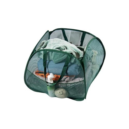 Image of Collapsible Laundry Basket 90L, Foldable Mesh Pop-up Laundry Hamper with Handles, Dirty Clothes Hamper for Laundry with Side Storage Pocket (Green)