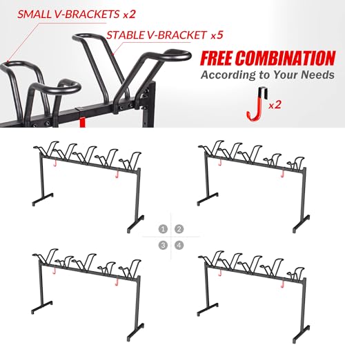 Sttoraboks 5 Bikes Floor Stand, Adjustable Bicycle Parking Rack with Hook for Garage, Indoor, Outdoor, Free Combination Bike Storage Cycle Rack for Mountain, Road and Kids Bikes, Max Tire Width 2.5”