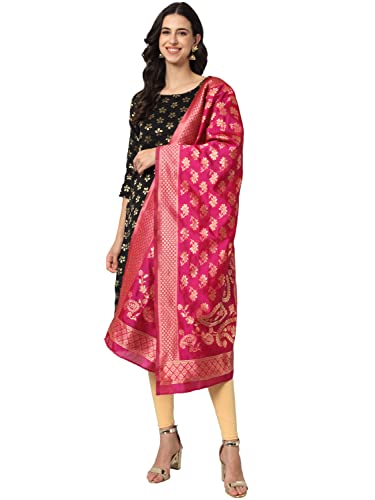 Image of VredeVogel Women's Cotton Silk Blend Straight Kurta With Dupatta with Banarasi Silk Dupatta