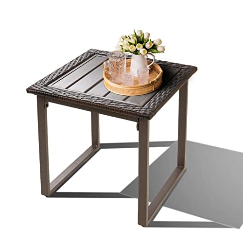 Outdoor-Wicker-Rattan-Side-End-Tables-for-Patio-All-Weather-Small-Square-Patio-Rattan-Coffee-Table-Outdoor-Patio-Furniture-Side-Table-for-Porch-Balcony-Lawn-Garden-Bistro-Brown Outdoor Wicker Rattan Side End Tables for Patio All Weather Small Square Patio Rattan Coffee Table Outdoor Patio Furniture Side Table for Porch Balcony Lawn Garden Bistro Brown