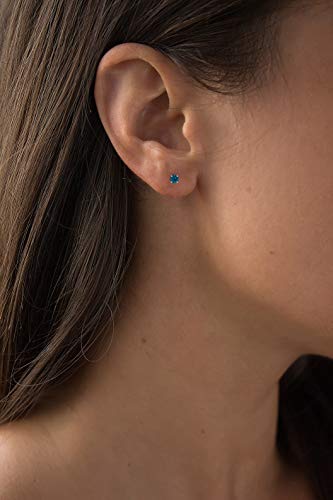Sterling Silver 4Mm Round Natural London Blue Topaz December Birthstone Prong Set Stud Earrings For Women And Girls #TOP2