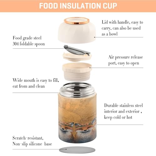 Tarro aislado para comida caliente Boho Fox, recipiente de almuerzo de 500ml 5