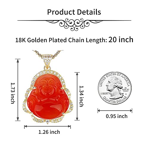 Image of ASGIFT Laughing Buddha Necklace Cubic Zirconia Green Jade Buddha Pendant with 18K Gold Plated Chain Lucky Buddha Necklace Jewelry Gift