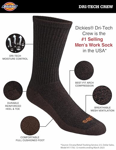 image for Dickies Men's Dri-Tech Essential Moisture Control Crew Socks, Availabl