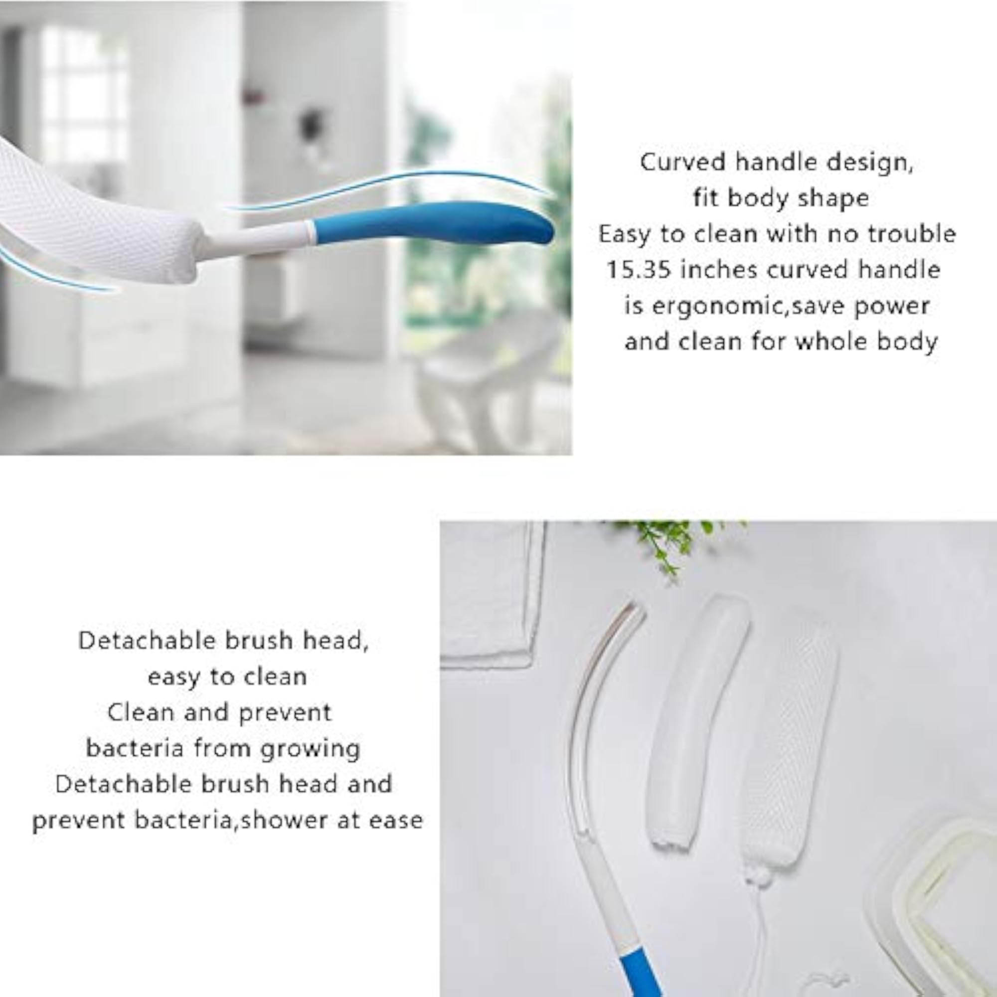 15.35 Inches Long Curved Bath Brush, Easy Reach