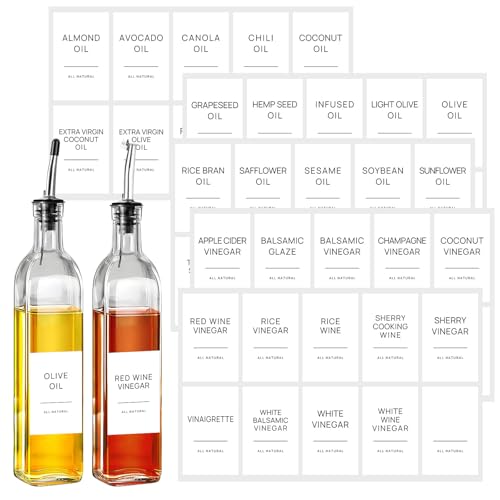 Image of HVSWLY Oil and Vinegar Labels for Bottles, 50 Pantry Labels for Vinegar and Oil Dispenser Bottles, Olive Oil Bottle Labels, Stickers, Kitchen Spice Label Set
