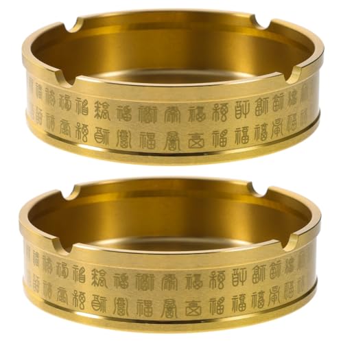 Alipis 2pcs Ashtray Coffee Table Decorations Desktop Decor Outdoor Home Decor Dining Table Centerpieces Ash Holder Dinning Table Decor Metal Trays Ash Tray Brass Round Tray Office Concise