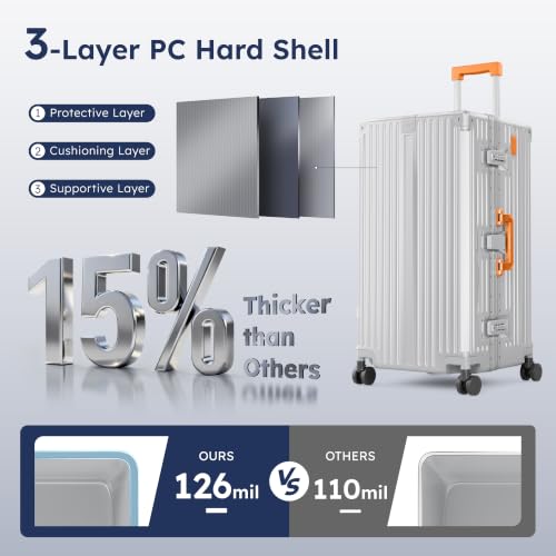 Image of ALPHA CAMP Trunk Luggage 28 Inch with Aluminum Frame Zipperless Suitcase | Large Checked Thickened 3-Layer PC Hardside Luggage with TSA Lock,Charging Port,Cup Holder and Spinner Wheels for Travel