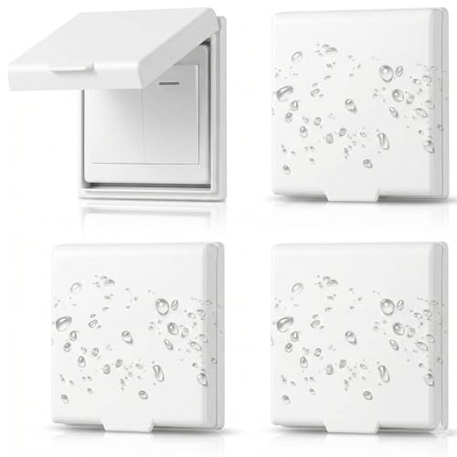 Cache Interrupteur, 4 pièces Cache Interrupteur Mural, Cache Prise, Cache Prise Murale, Cache Prise Bébé, pour Salle de Bain, Chambres, Cuisine, Extérieur, Blanc, 115 x 101 x 22 mm.
