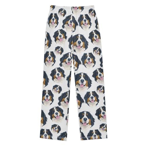 Cute Bernese Mountain Dogs Pajama Pants Soft Lounge Sleepwear PJ Bottoms with Elastic Waist Ages 6–14 Years