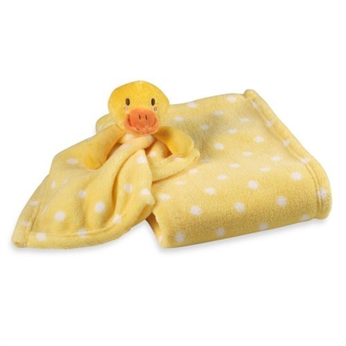 Yellow with White Dots Baby Blanket & Ducky Security Baby Blanket