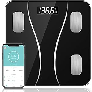 QISEMDUM Bluetooth Body Fat Scale, Smart Wireless BMI Bathroom Weight Scale Body Composition Monitor Health Analyzer with Smartphone App for Body Weight, Fat, Water, BMI, BMR (Grey)