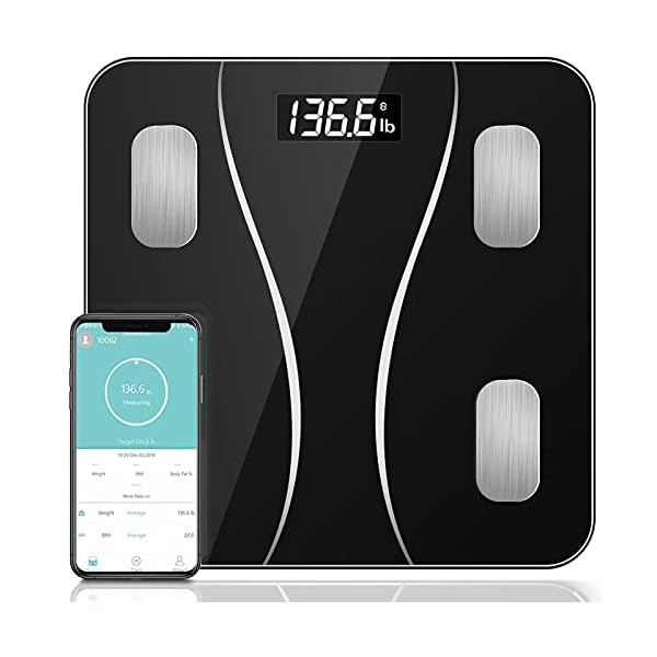 QISEMDUM Bluetooth Body Fat Scale, Smart Wireless BMI Bathroom Weight Scale Body Composition Monitor Health Analyzer with Smartphone App for Body Weight, Fat, Water, BMI, BMR (Grey)