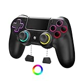 Wireless Controllers for PS4/Pro/Slim & PC, Hall effect Gamepad Joystick with Colors Lighting, Macro Back Buttons, 1000mAh Battery, 6-Axis Motion Sensor, Audio Jack+ Turbo Speed Up(Black)
